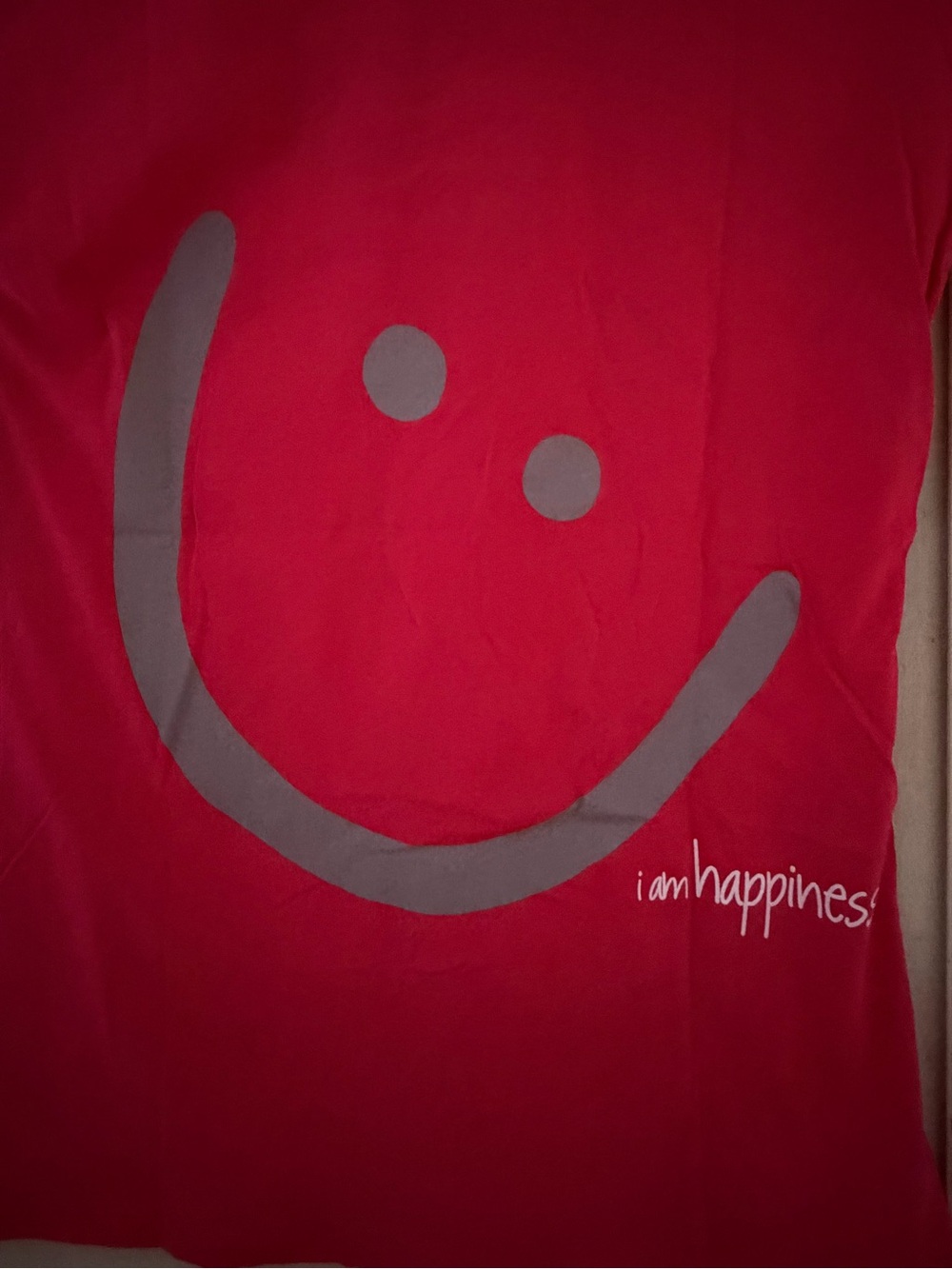 Peace Love World red HAPPY smiley face fitted V neck t-shirt NWOT S - Picture 6 of 9